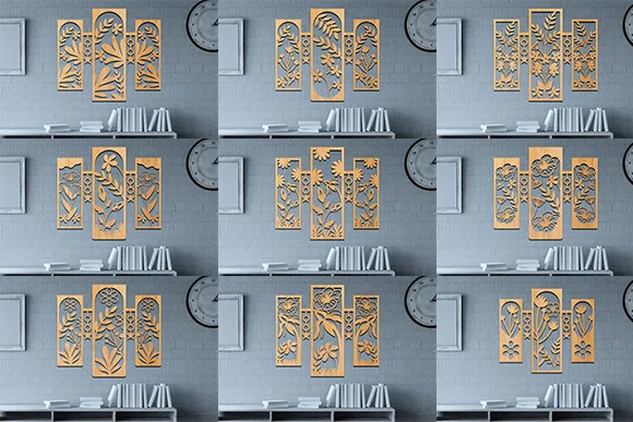 Laser Cut Wall Art Panel SVG Bundle preview showing laser-cut design with silhouette