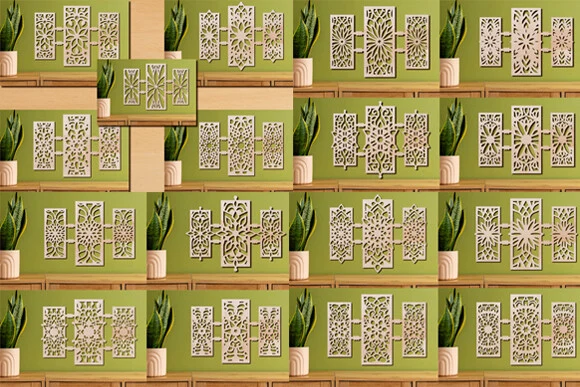 Laser Cut Wall Art Panels Bundle featuring geometric pattern and mandala