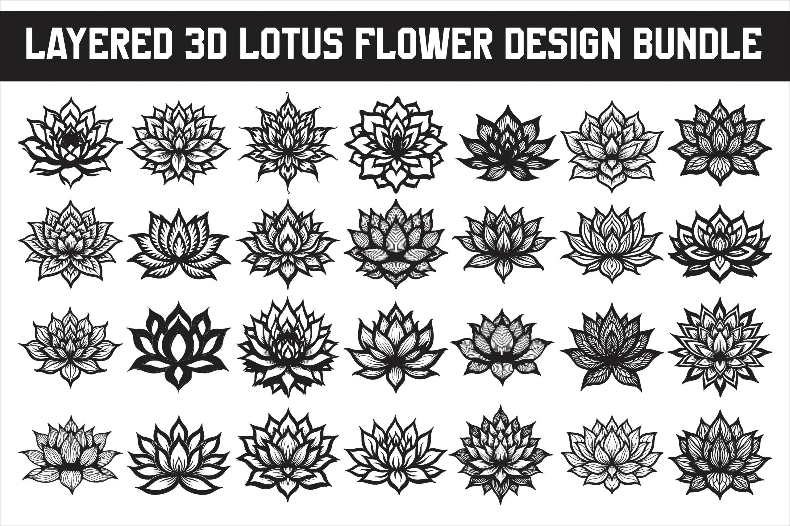 Layered 3D Lotus Flower Design Bundle SVG design preview