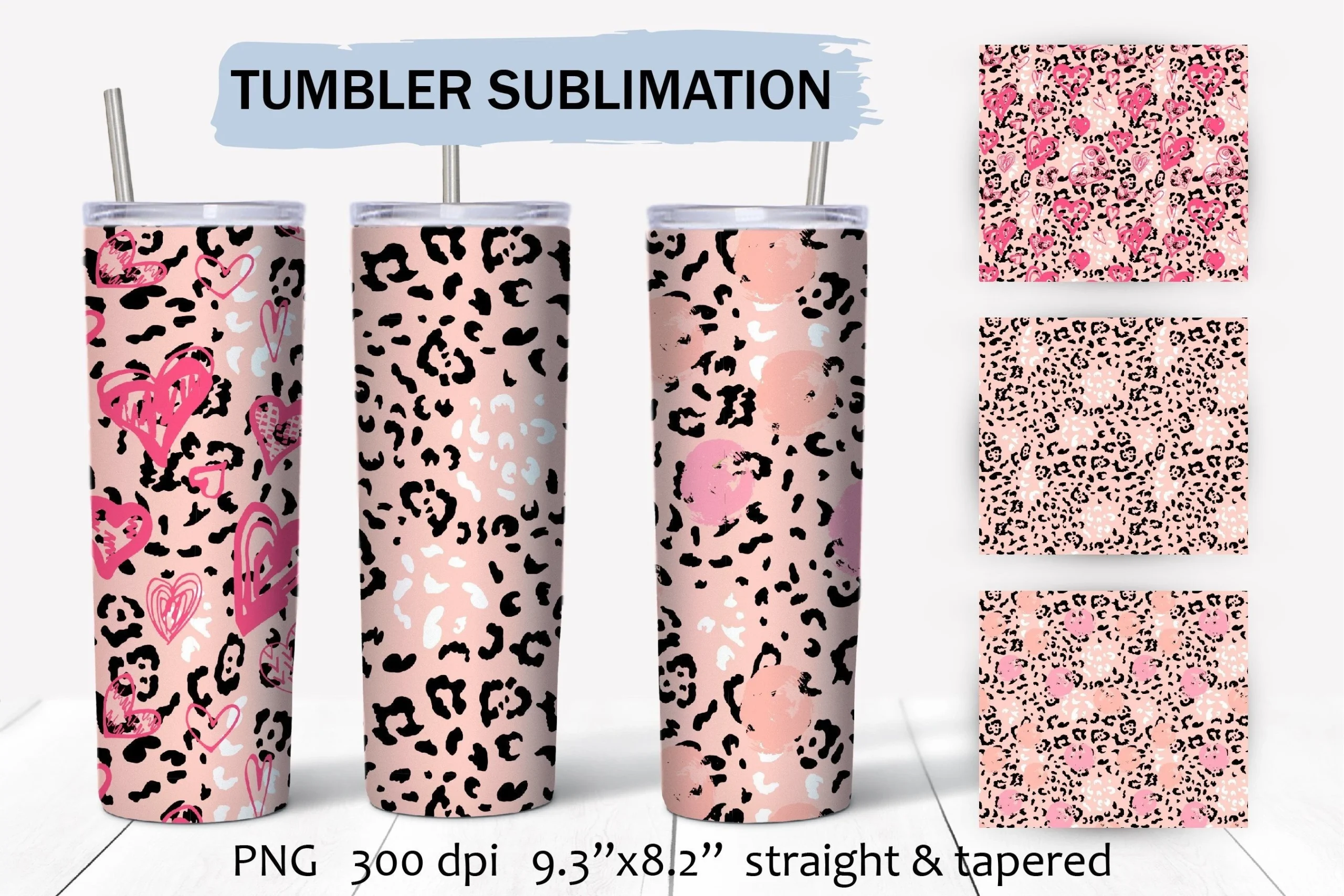 Leopard Print Sublimation Tumbler Wraps featuring leopard print and hearts