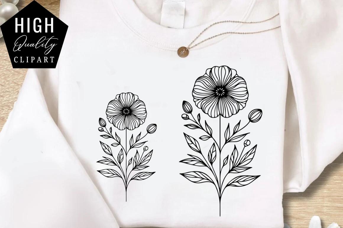 Line Flower SVG Clipart Design featuring flower and botanical plant