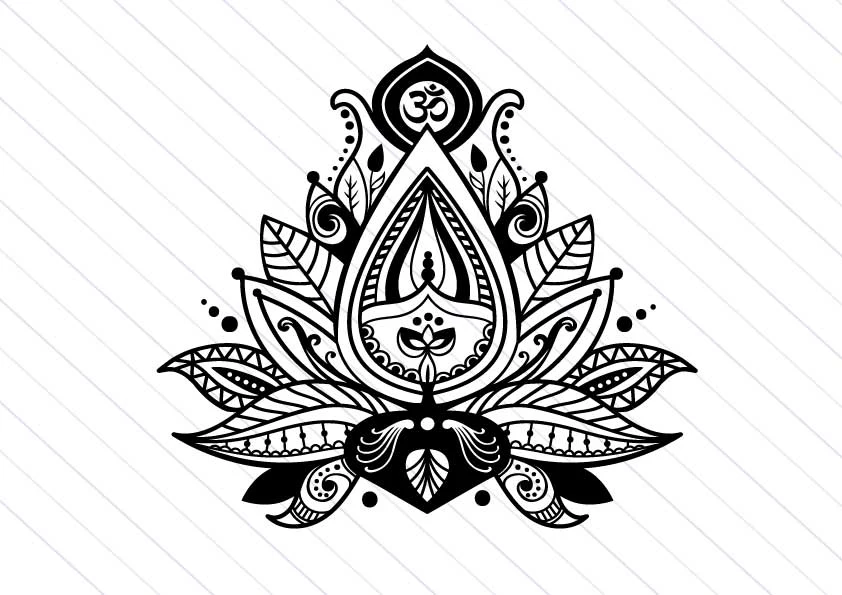 Lotus Flower Zentangle Clipart featuring lotus flower and Om symbol
