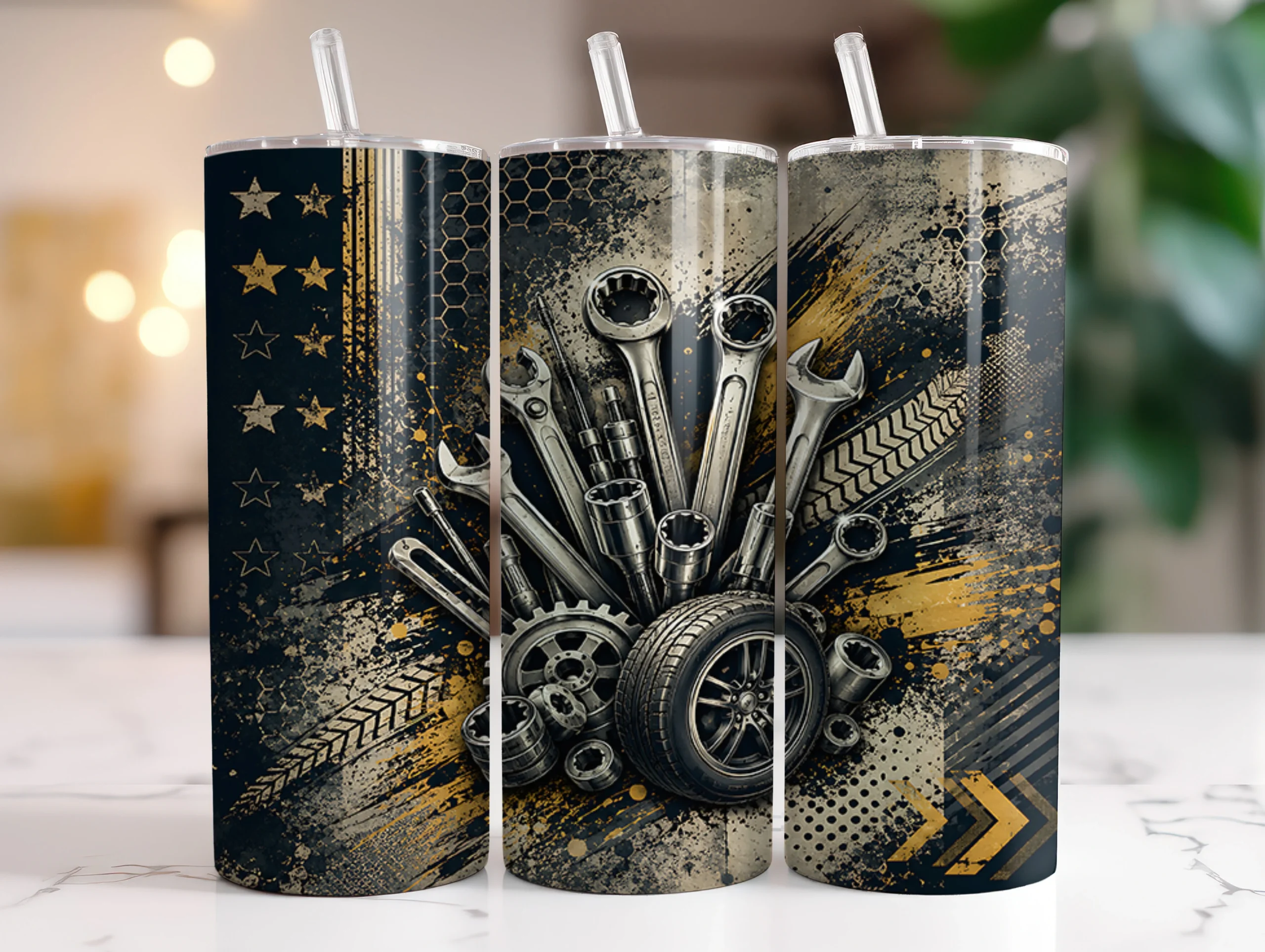 Mechanic 20oz Tumbler Wraps Sublimation featuring mechanic tools and tire
