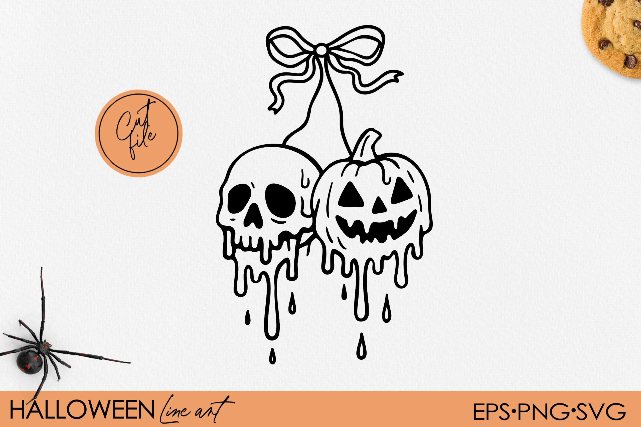 Melting Skull & Pumpkin Halloween SVG preview showing pumpkins with composition