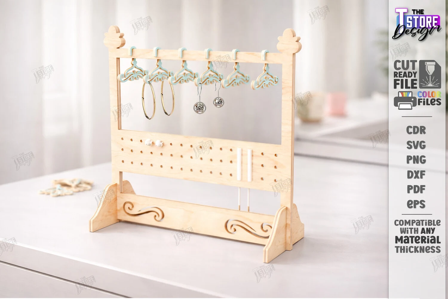 Mini Hanger Jewelry Display Laser Cut preview showing laser-cut design with friendly character styling