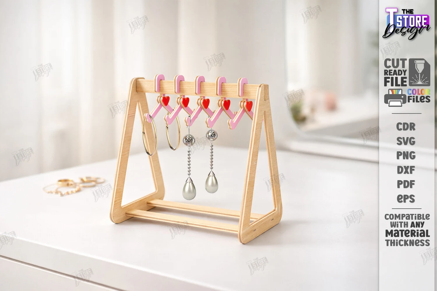 Mini Hanger Jewelry Display Laser Cut preview showing laser-cut design with friendly character styling