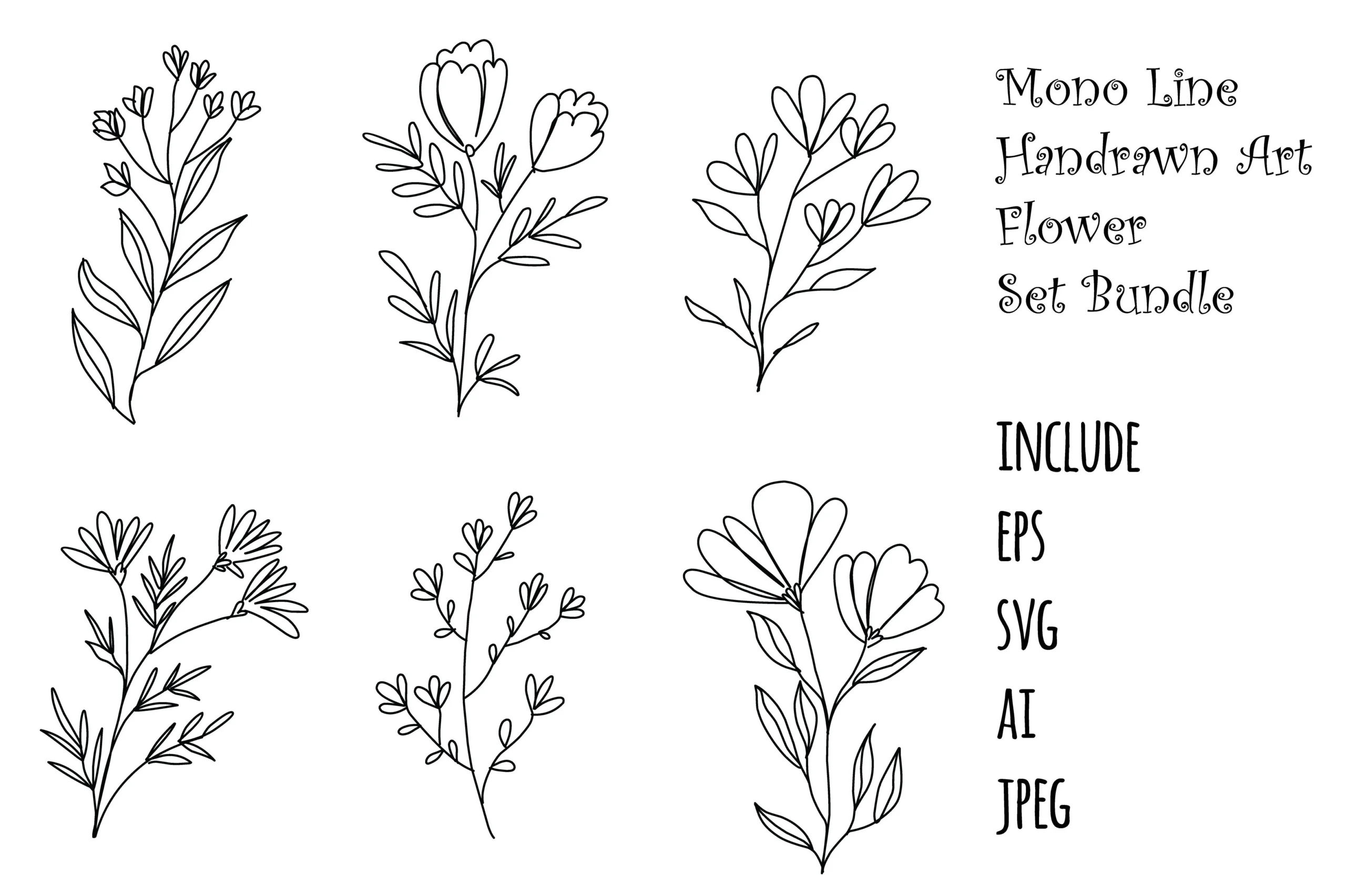 Minimalist Flower Monoline featuring botanical flowers and leafy branches