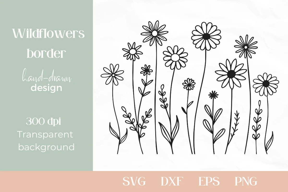 Minimalist Wild Flower Border SVG featuring wildflowers and daisies
