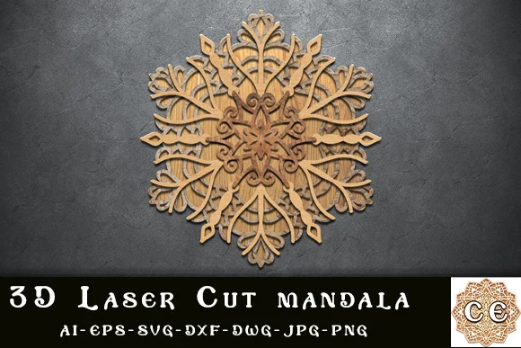Modern 3D Laser Cut Mandala preview showing laser-cut design with repeat-based layout