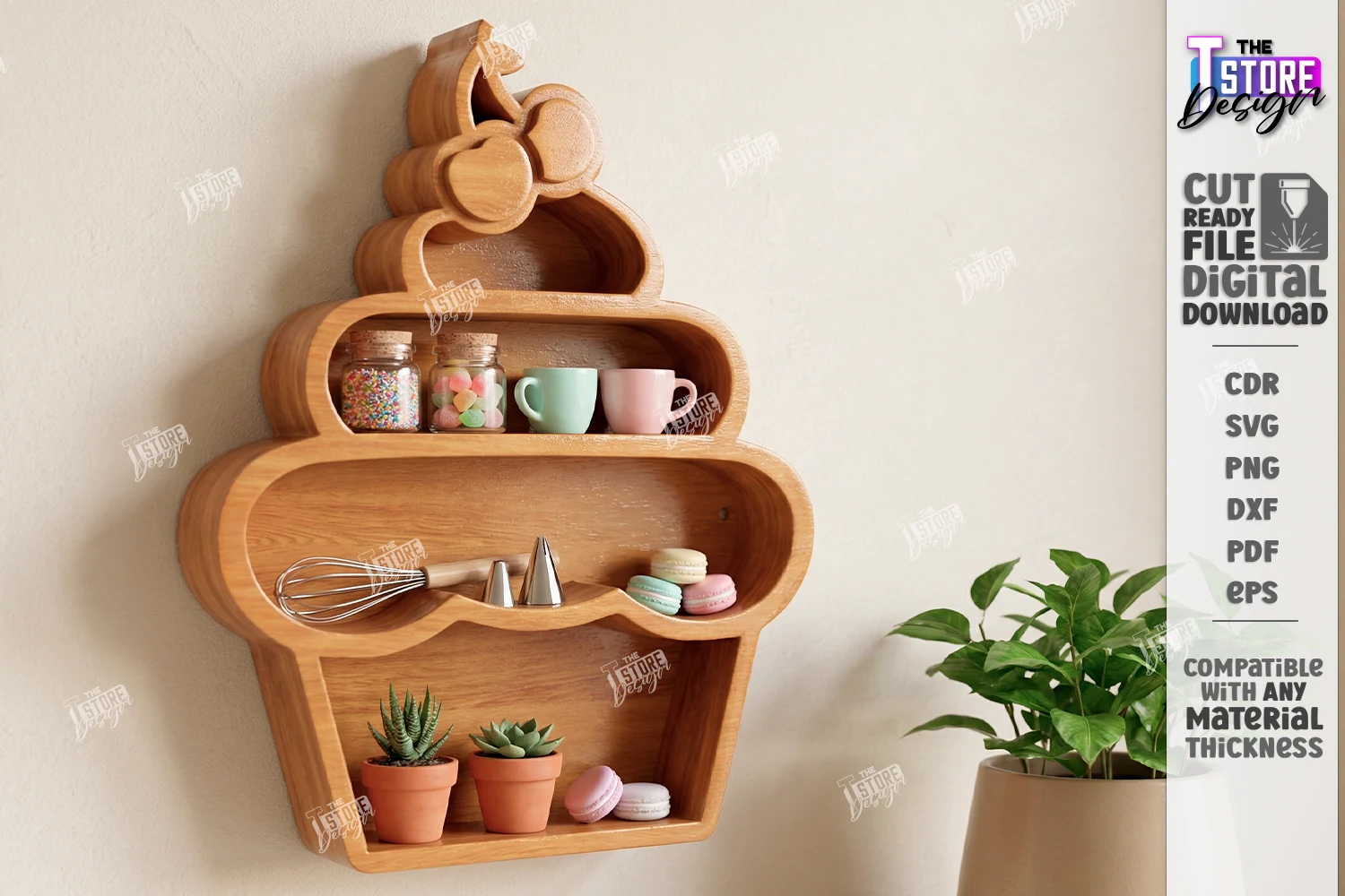Modern Wall Shelf Laser Cut | Home Décor featuring cupcake-shaped wall shelf and cherry topping