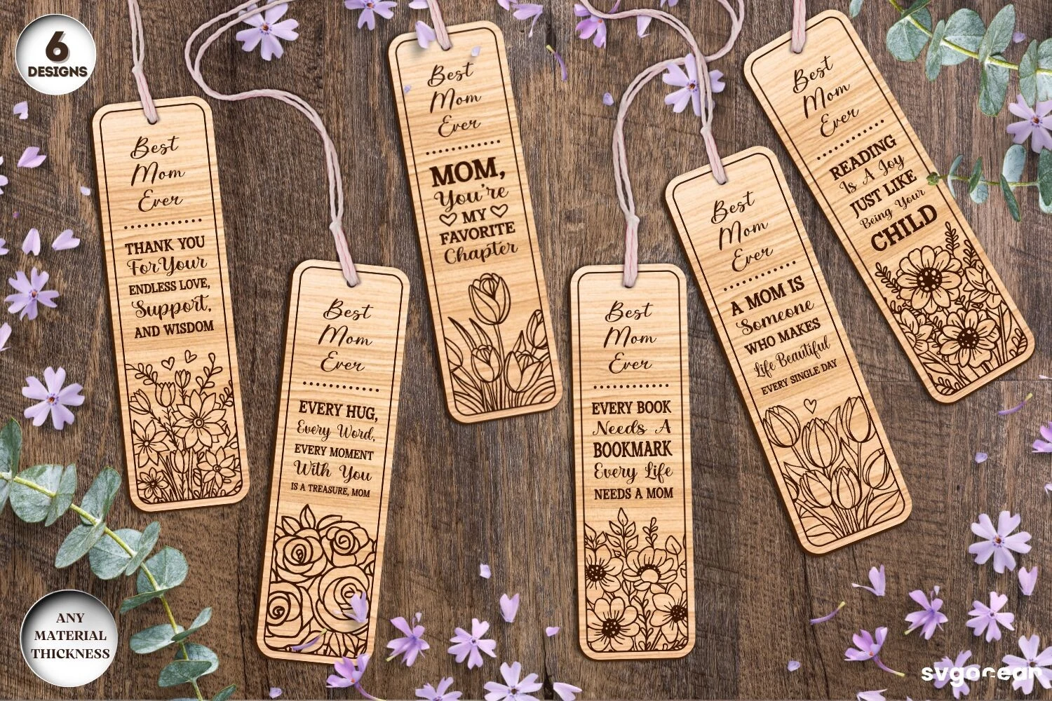 Mother's Day Bookmarks Bundle preview showing laser-cut design with silhouette