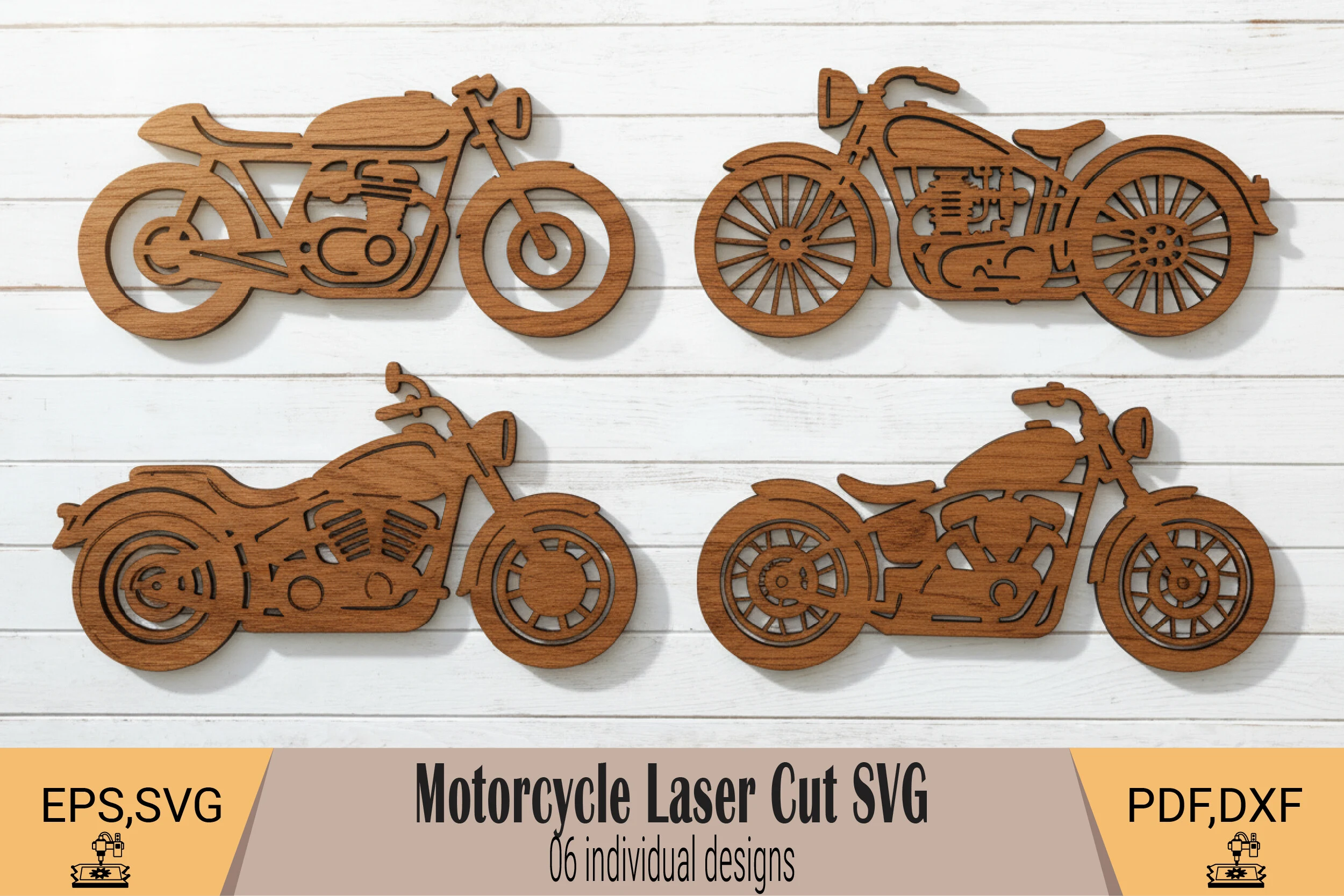 Motorcycle Laser Cut Wall Art SVG featuring motorcycles and silhouette style