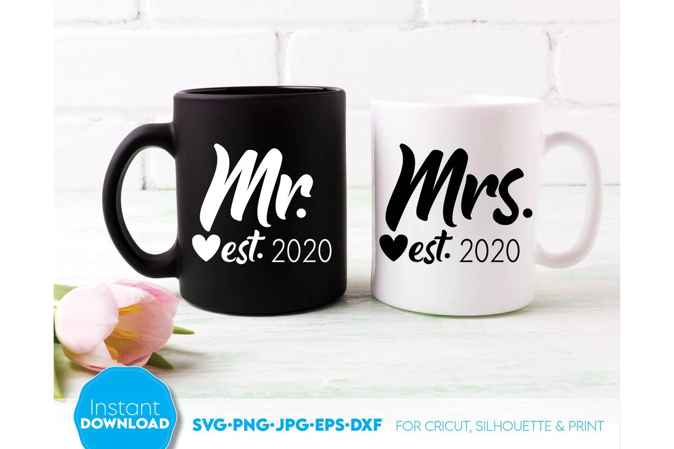 Mr and Mrs Est 2021 Wedding Sign Gift SVG design preview