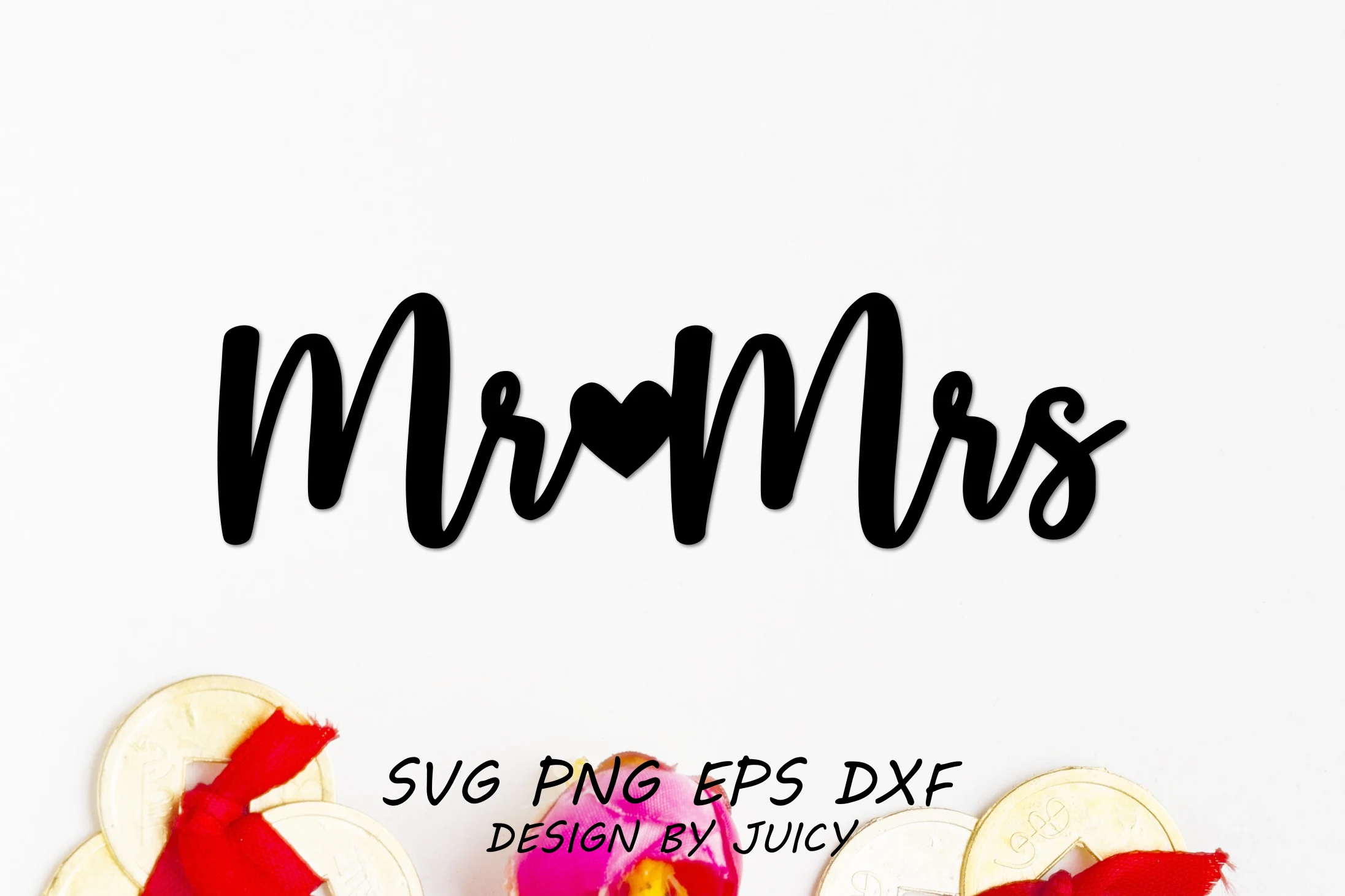 Mr and Mrs Svg for Wedding preview showing SVG design with silhouette