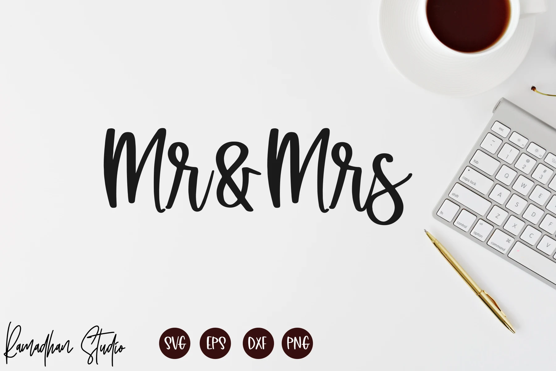 Mr and Mrs Svg, Wedding Cake Topper Svg featuring text and monoline calligraphy
