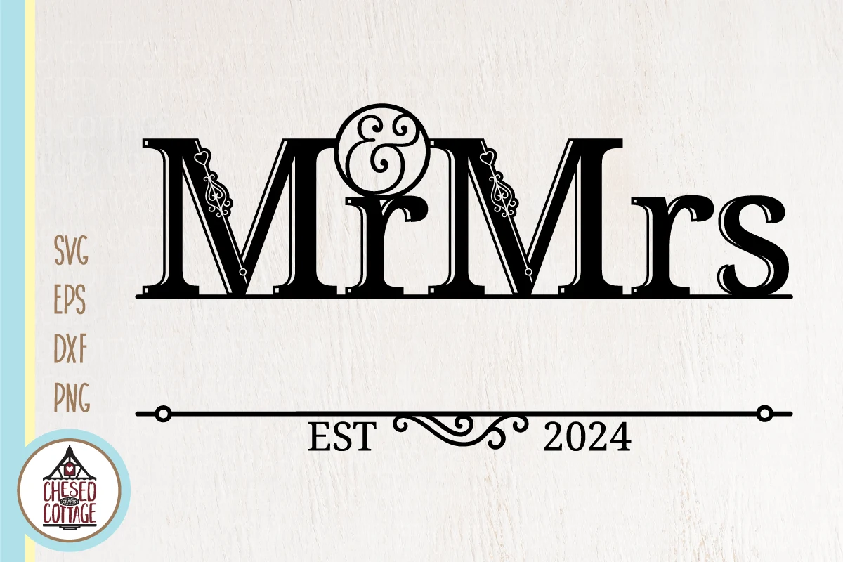 Mr and Mrs Wedding Monogram featuring wedding anniversary sign and monogram