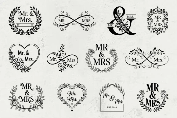 Mr and Mrs Wedding Monogram SVG Bundle monogram design preview