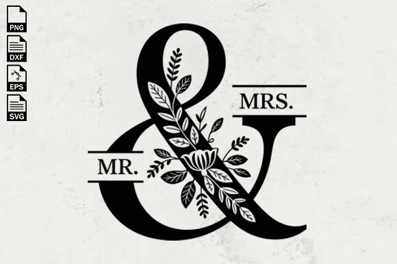 Mr and Mrs Wedding Monogram SVG preview showing monogram design with silhouette