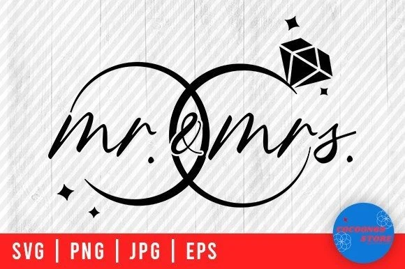Mr. and Mrs. with Wedding Ring Svg featuring wedding rings and diamond ring