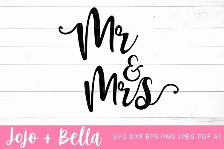 Mr & Mrs Svg, Wedding SVG, Just Married preview showing SVG design with silhouette