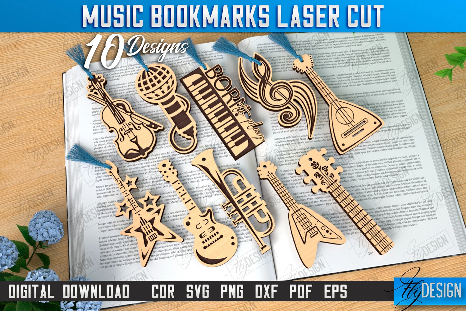 Music Bookmarks Laser Cut Bundle | CNC featuring violin and microphone