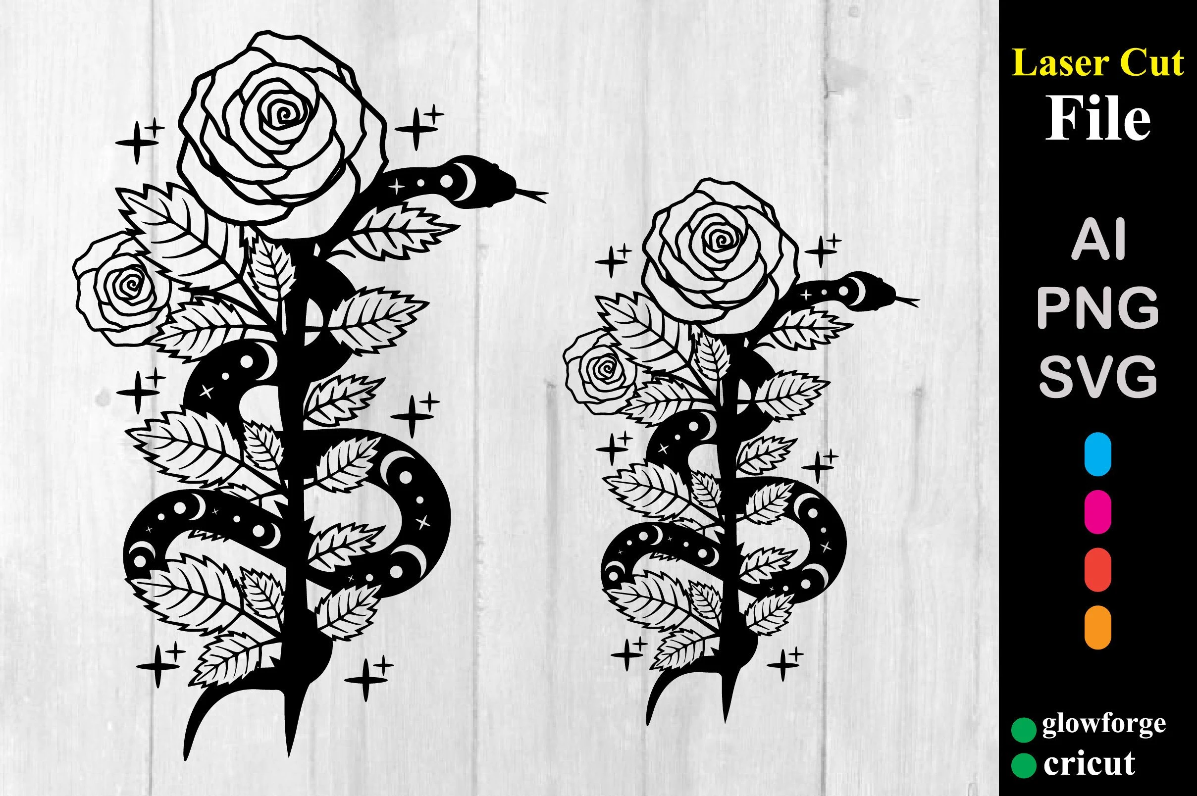 Mystical Celestial Snake with Rose Svg featuring rose and snake