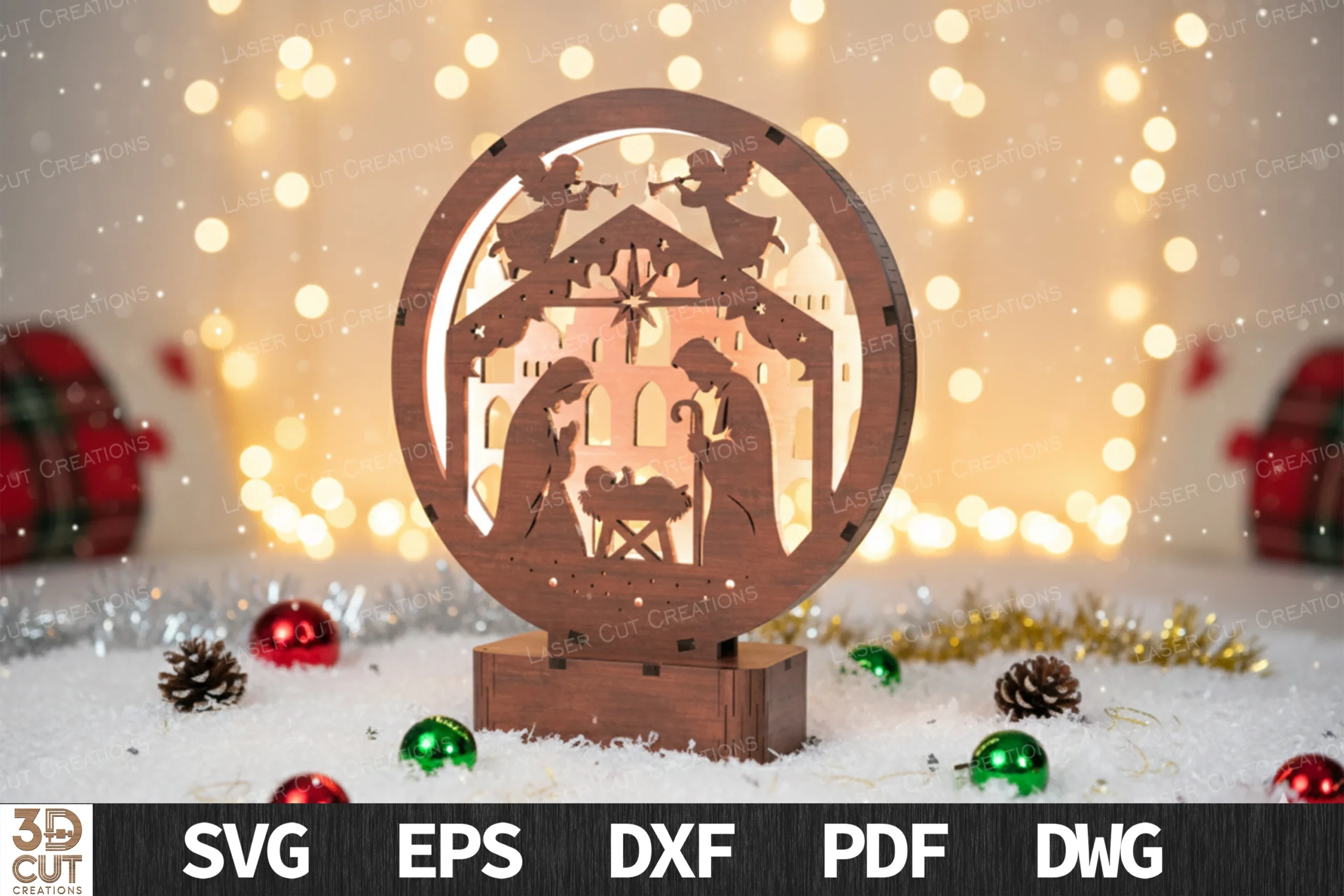 Nativity Scene Christmas Light Box preview showing Christmas motifs with layered depth