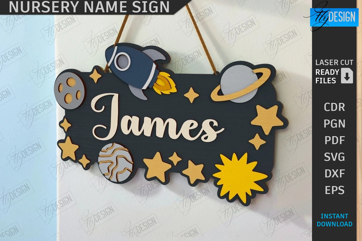 Nursery Name Sign Laser Cut | Home Decor preview showing laser-cut design with friendly character styling