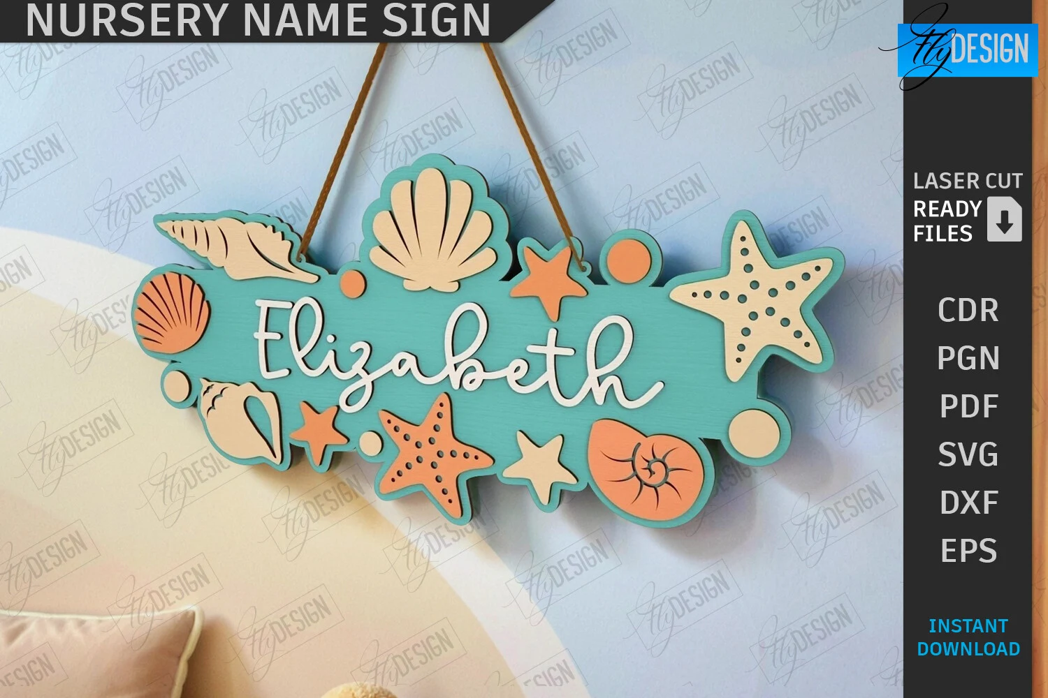 Nursery Name Sign Laser Cut | Home Decor preview showing laser-cut design with friendly character styling