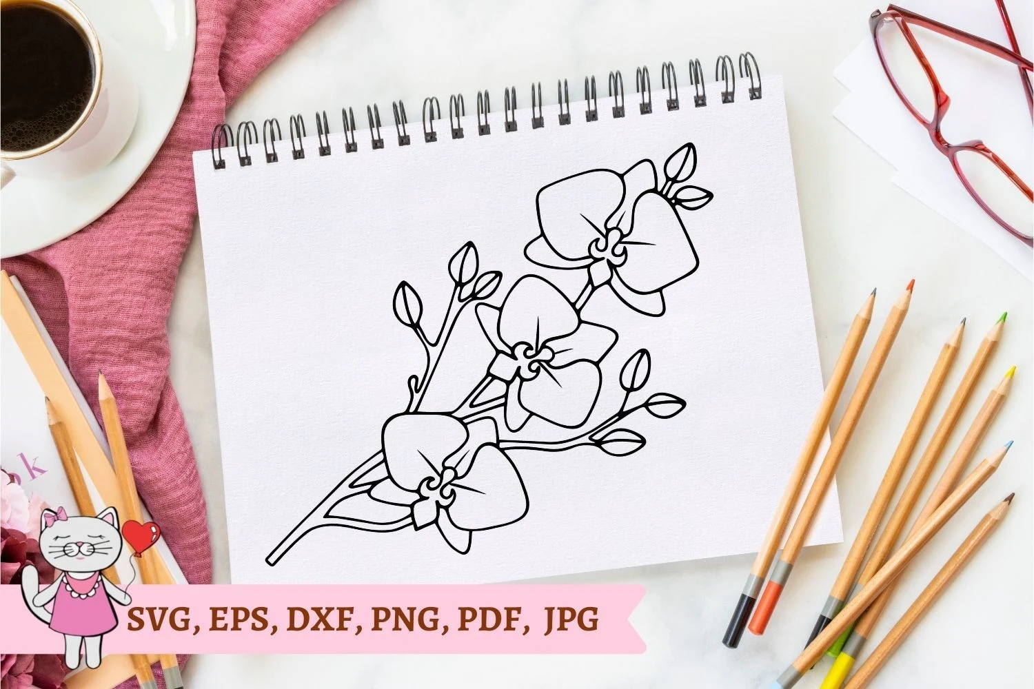 Orchid Outline Flower SVG SVG design preview