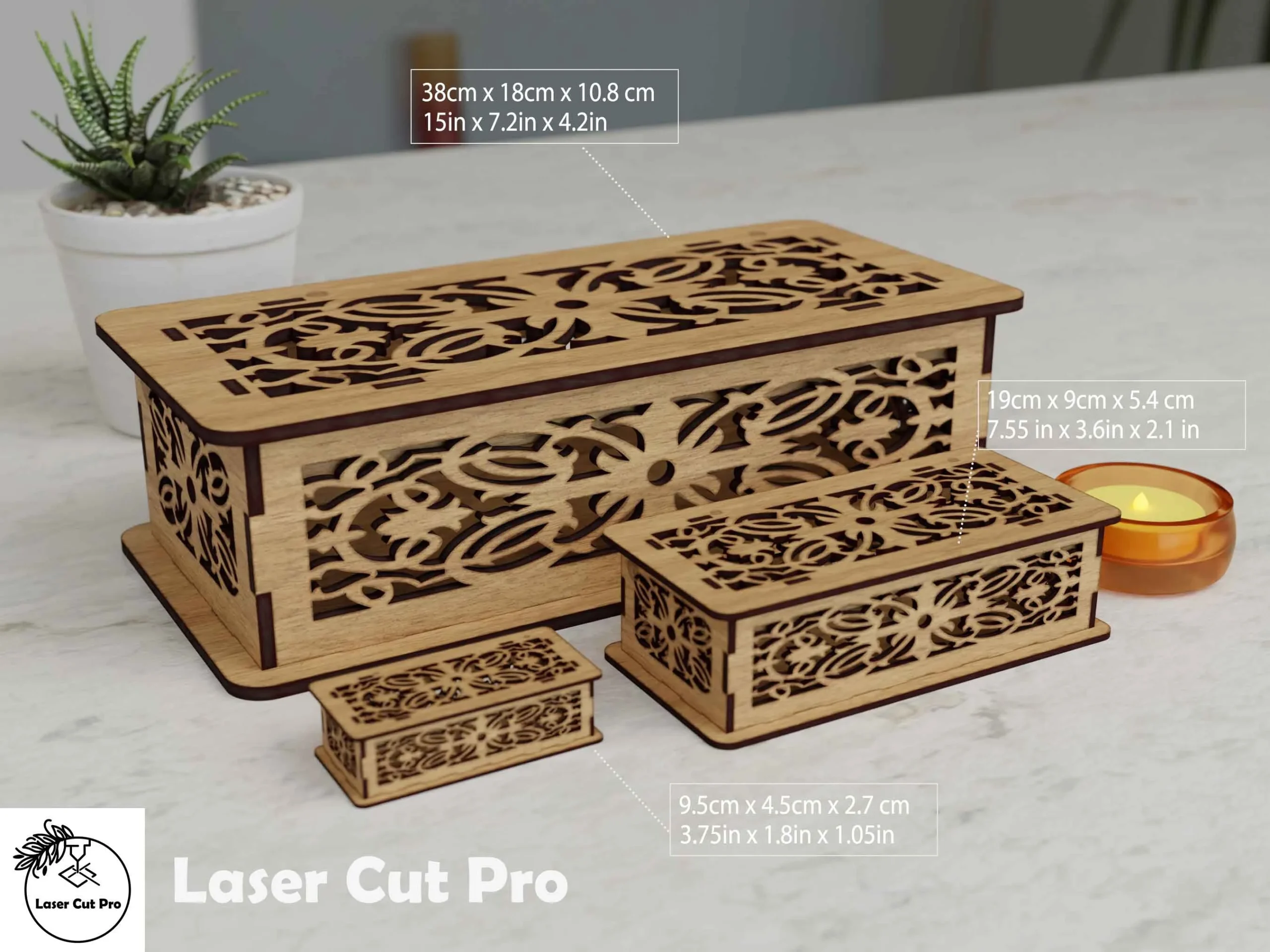 Ornate Wooden Box Laser Cut File SVG DXF featuring rectangular boxes and ornamental filigree