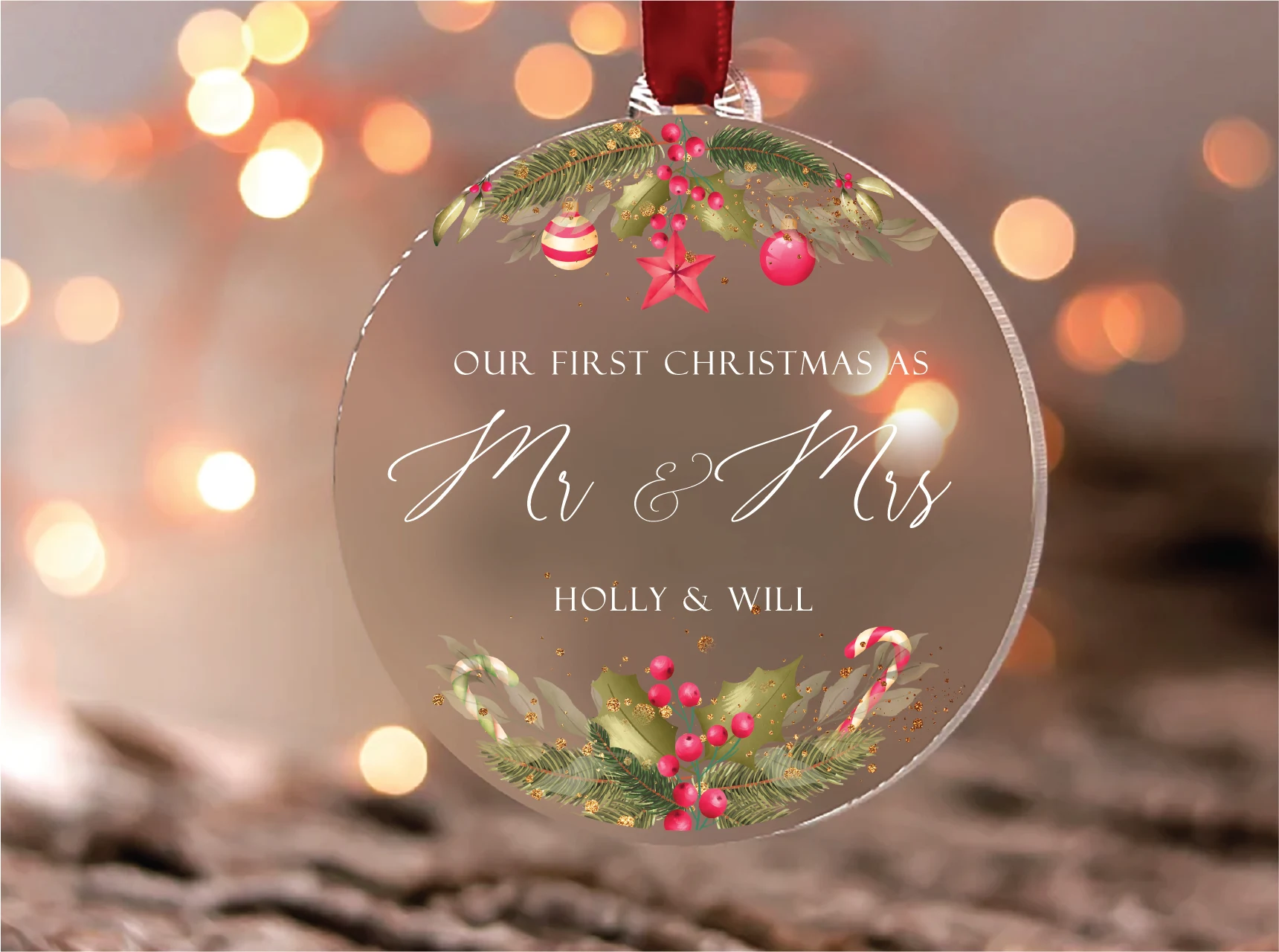 Our First Christmas As Mr. and Mrs. Svg featuring pine branches and holly berries