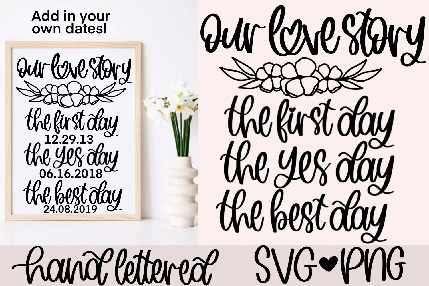Our Love Story SVG, Wedding Sign SVG preview showing SVG design with silhouette