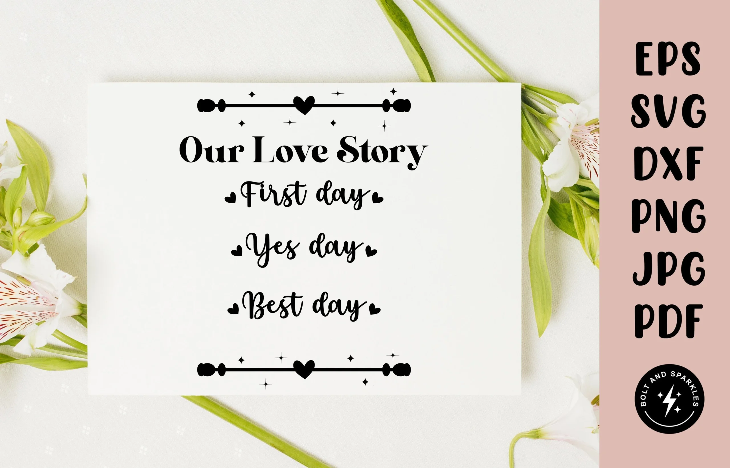 Our Love Story Wedding Sign, SVG preview showing SVG design with silhouette