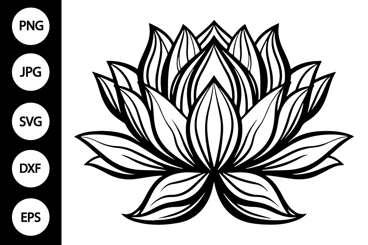 Outline Lotus Flower SVG, Coloring Page featuring lotus flower and line art