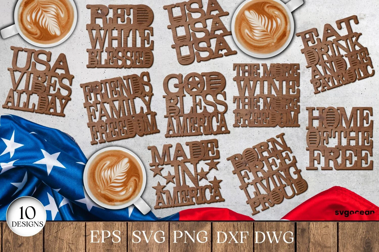 Patriotic Coasters Laser Cut Bundle featuring patriotic quotes and stars