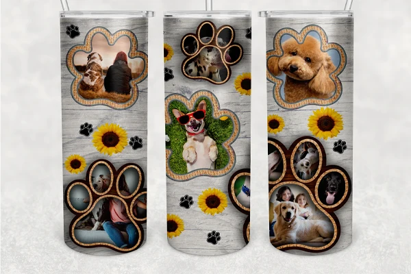 Paw Dog Photo Frame 20 Oz Skinny Tumbler featuring dogs and paw prints