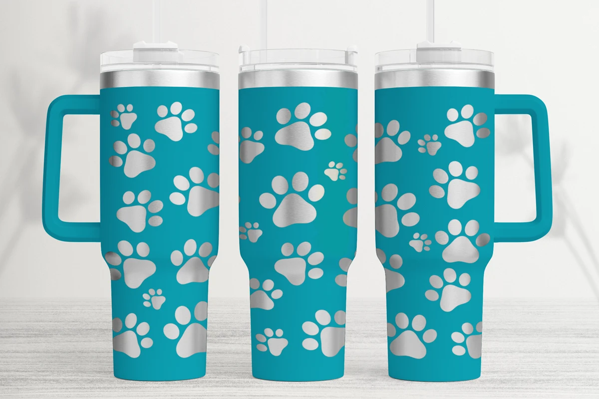 Paw Print 40oz Laser Tumbler Wrap SVG featuring paw prints and tiled pattern