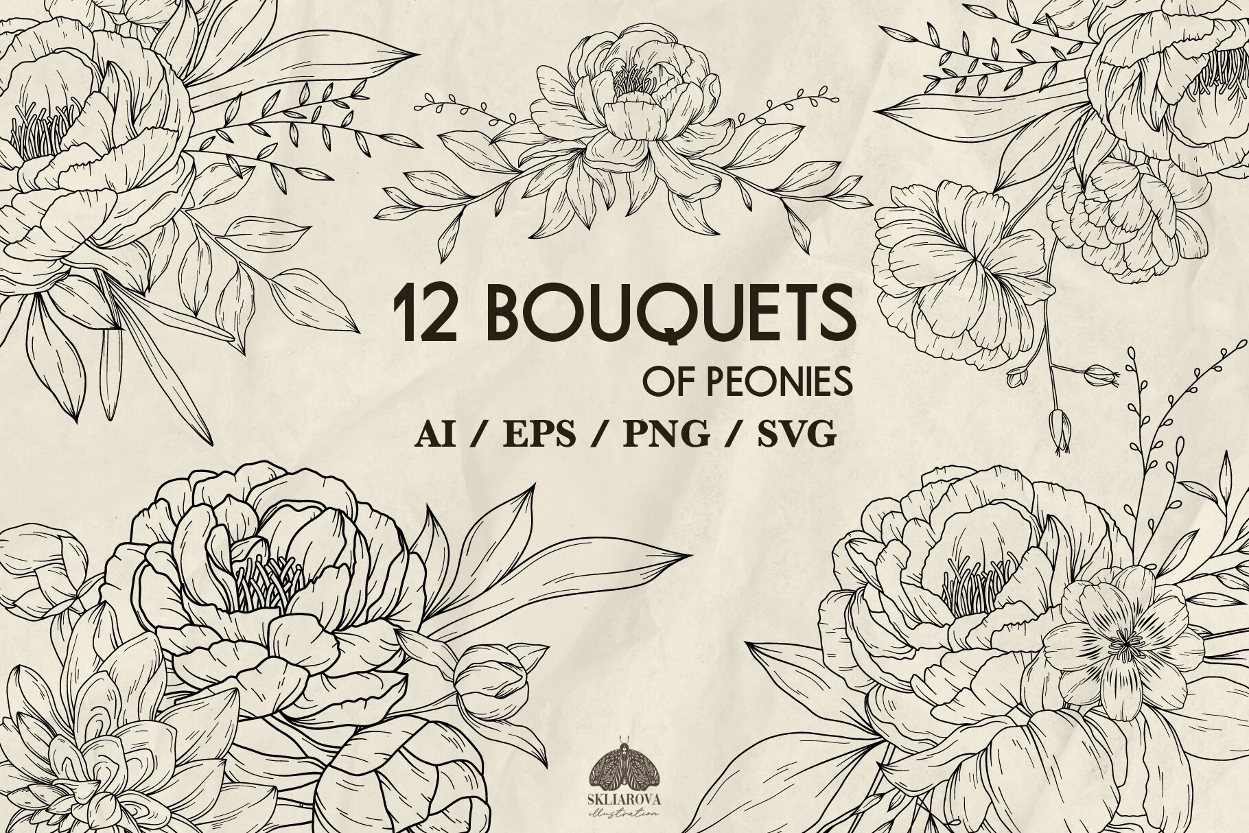 Peony Bouquets SVG PNG EPS featuring peonies and floral bouquets