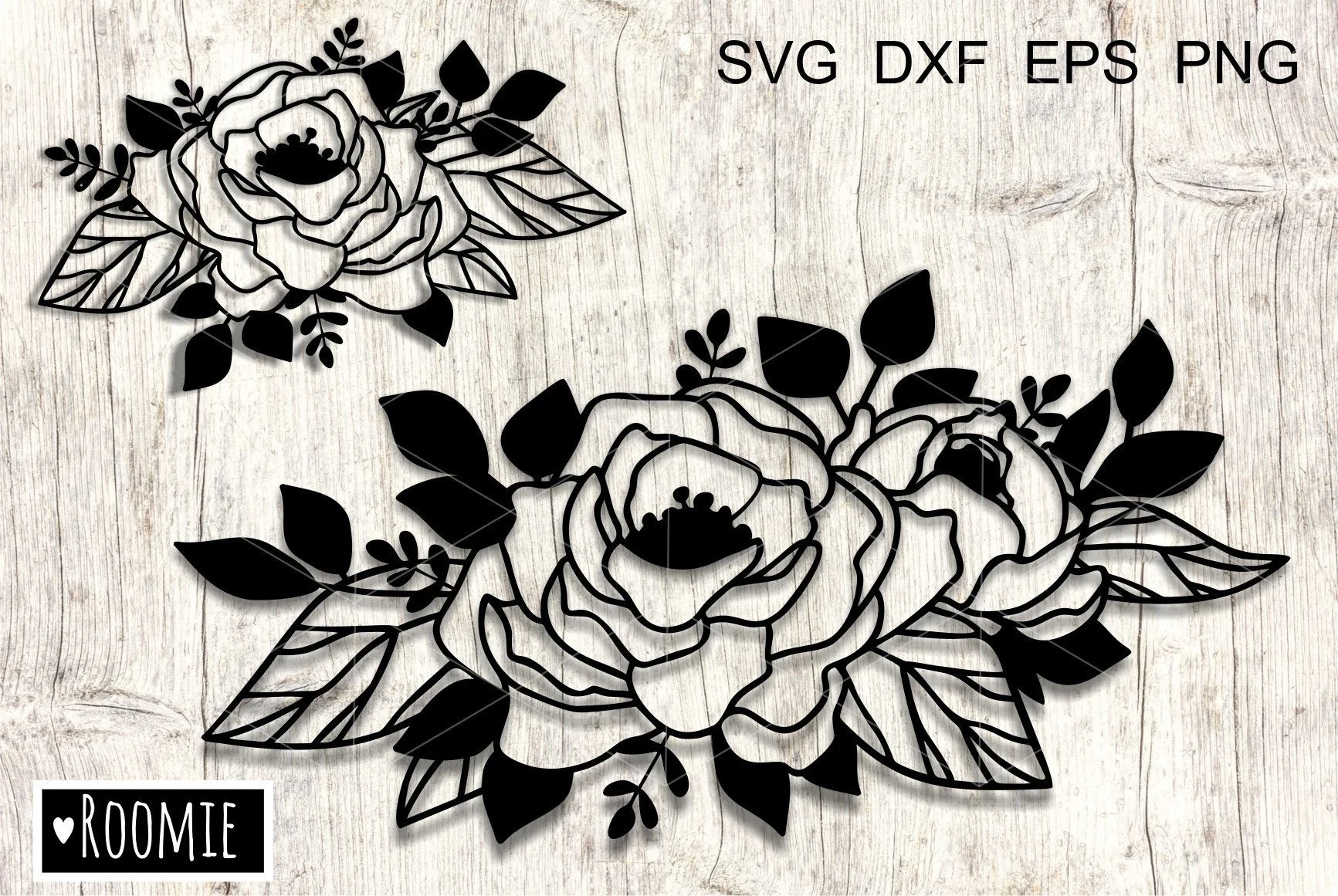 Peony SVG, Flower Border Peonies Bouquet featuring rose flowers and leaves