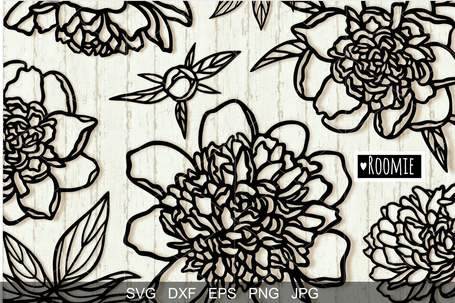 Peony Svg, Line Art Flowers Cut File SVG design preview
