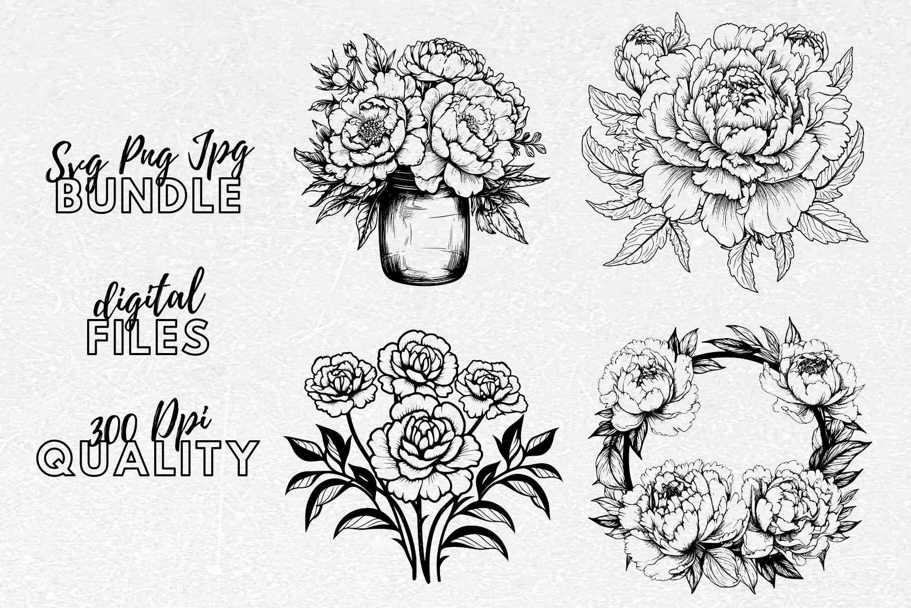 Peony SVG - Peonies Flowers Clipart featuring peonies and mason jar