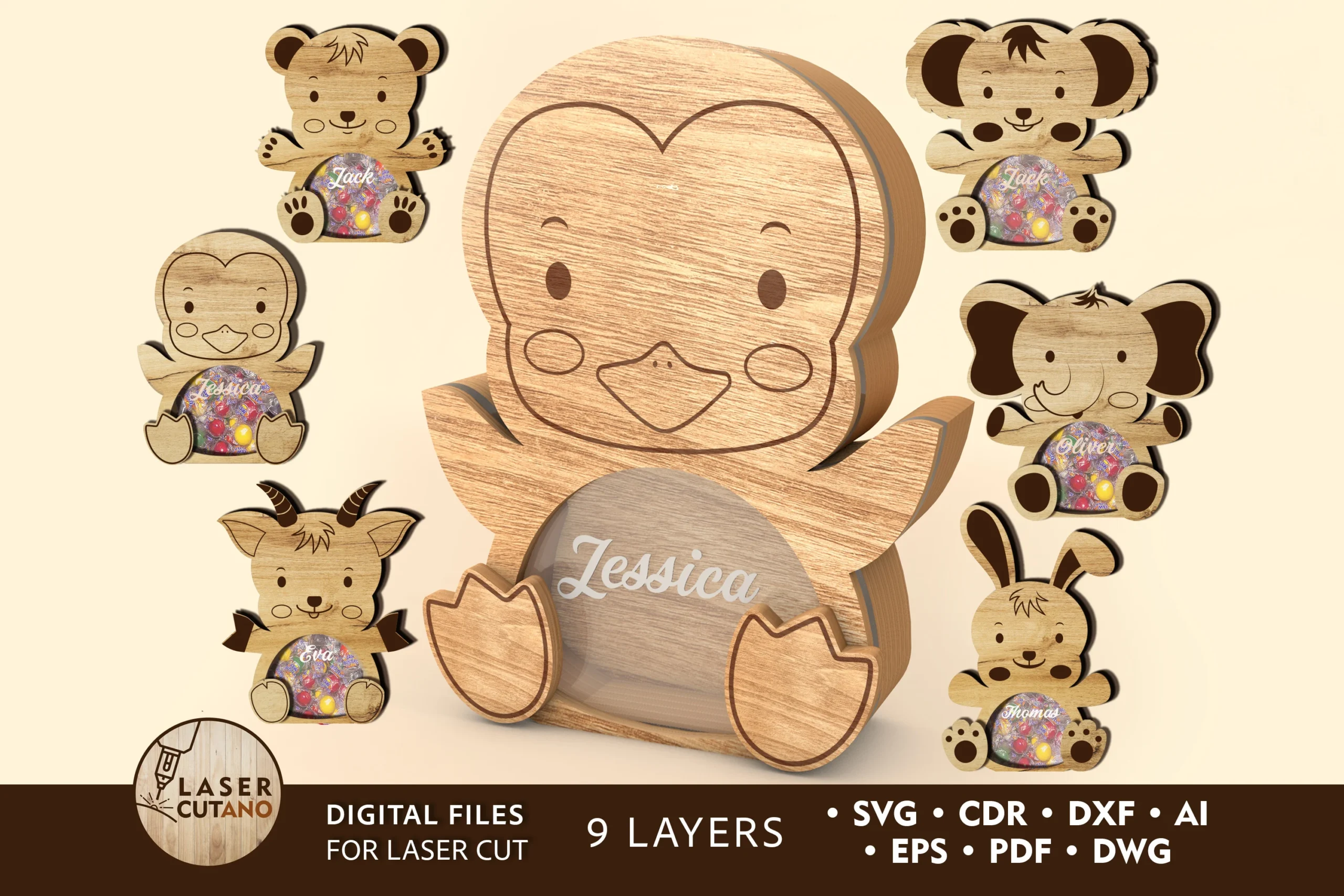 Personalized Easter Bundle Animals Box preview showing animals with layered depth