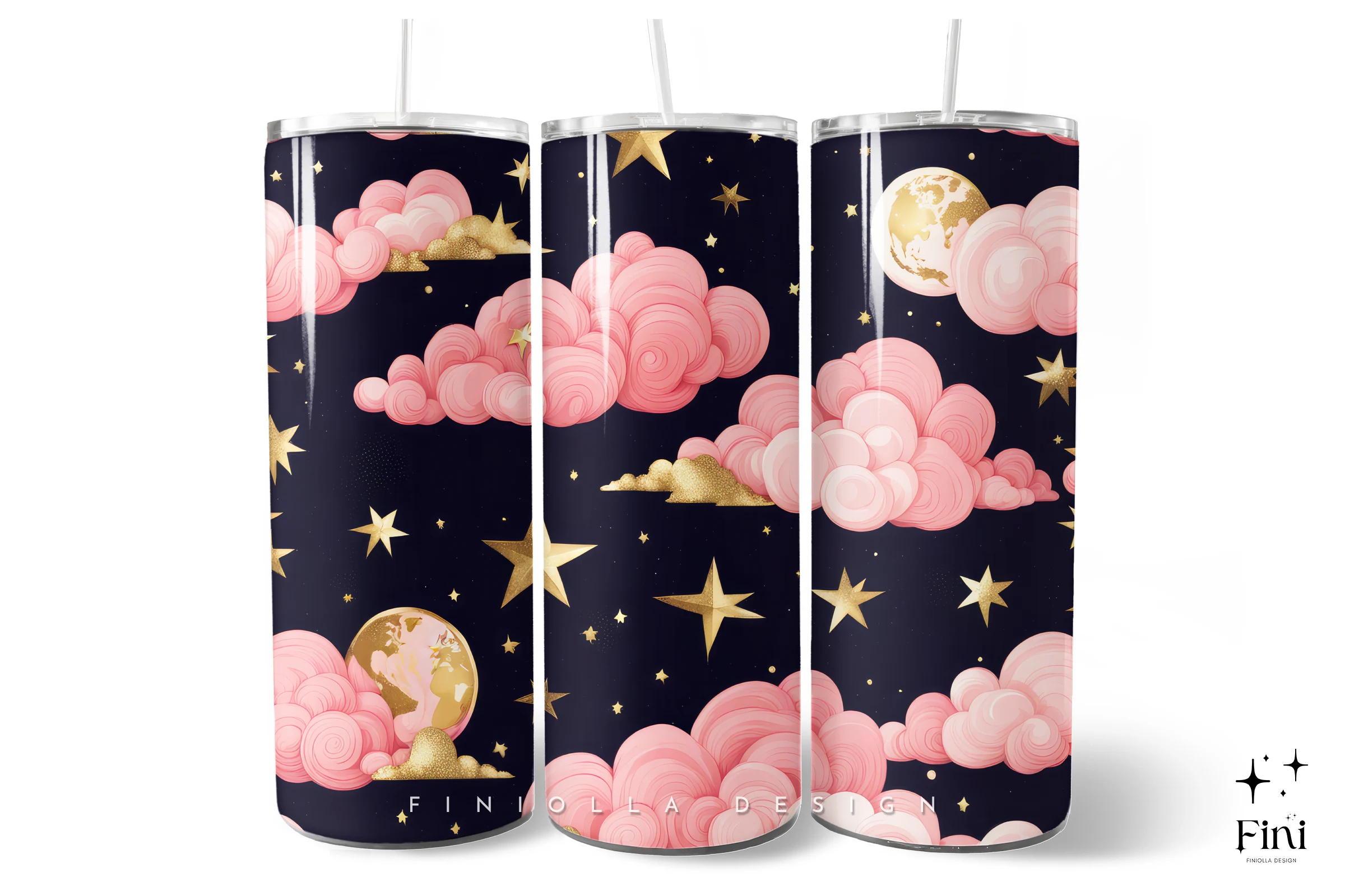 Pink Cloud Starry Night Tumbler Wrap sublimation design preview