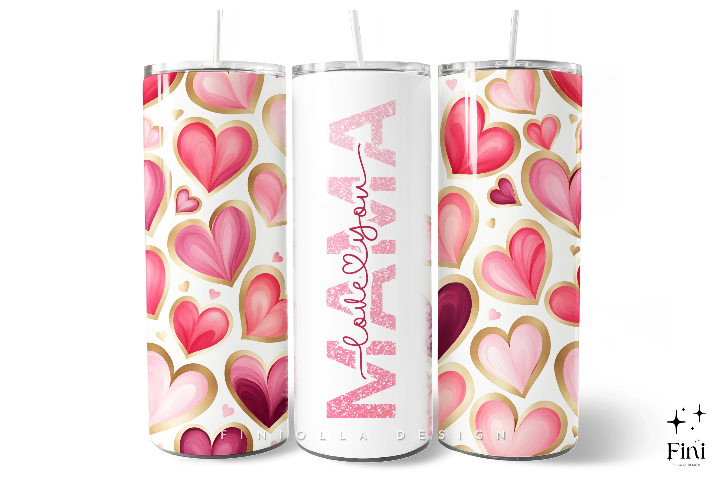 Pink Mama Tumbler Wrap PNG preview showing sublimation design with soft watercolor texture