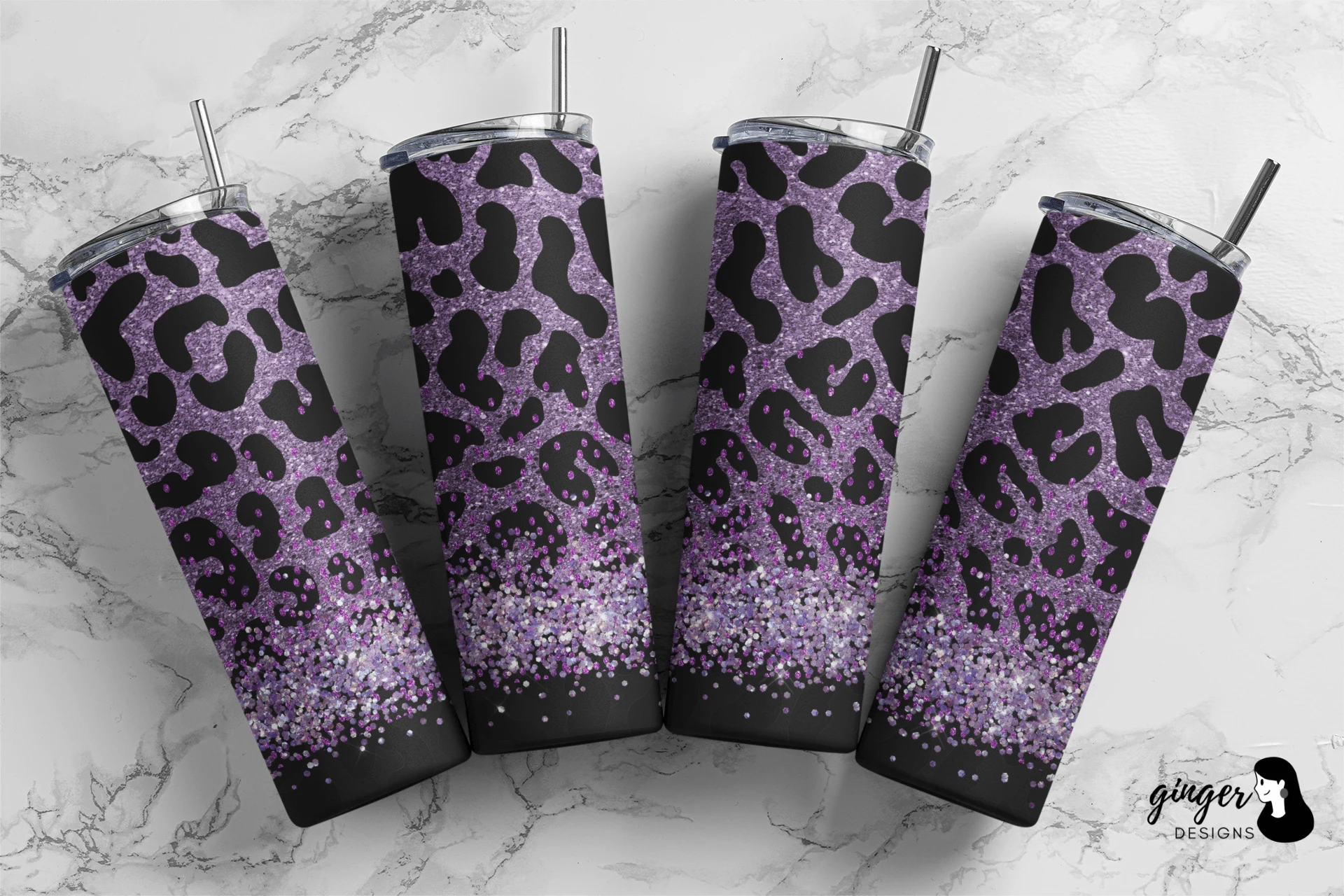 Purple Leopard 20 Oz Skinny Tumbler sublimation design preview