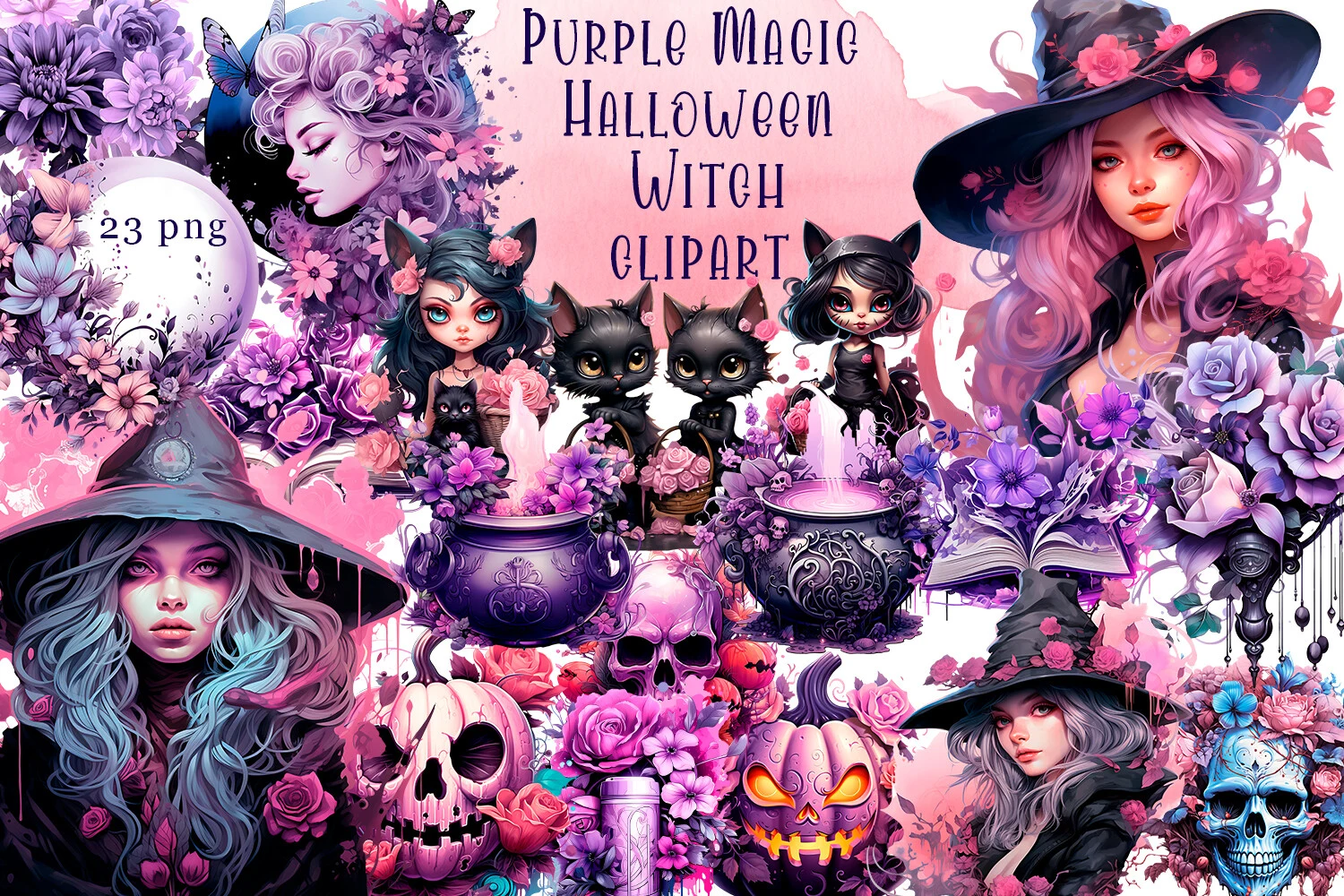 Purple Magic Halloween Witch Clipart 2 clipart design preview