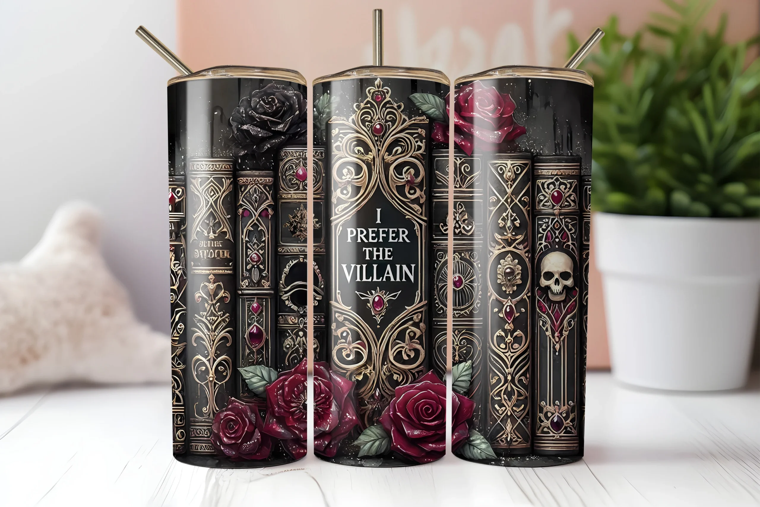 Romantasy Prefer the Villain Book Lover featuring vintage books and roses