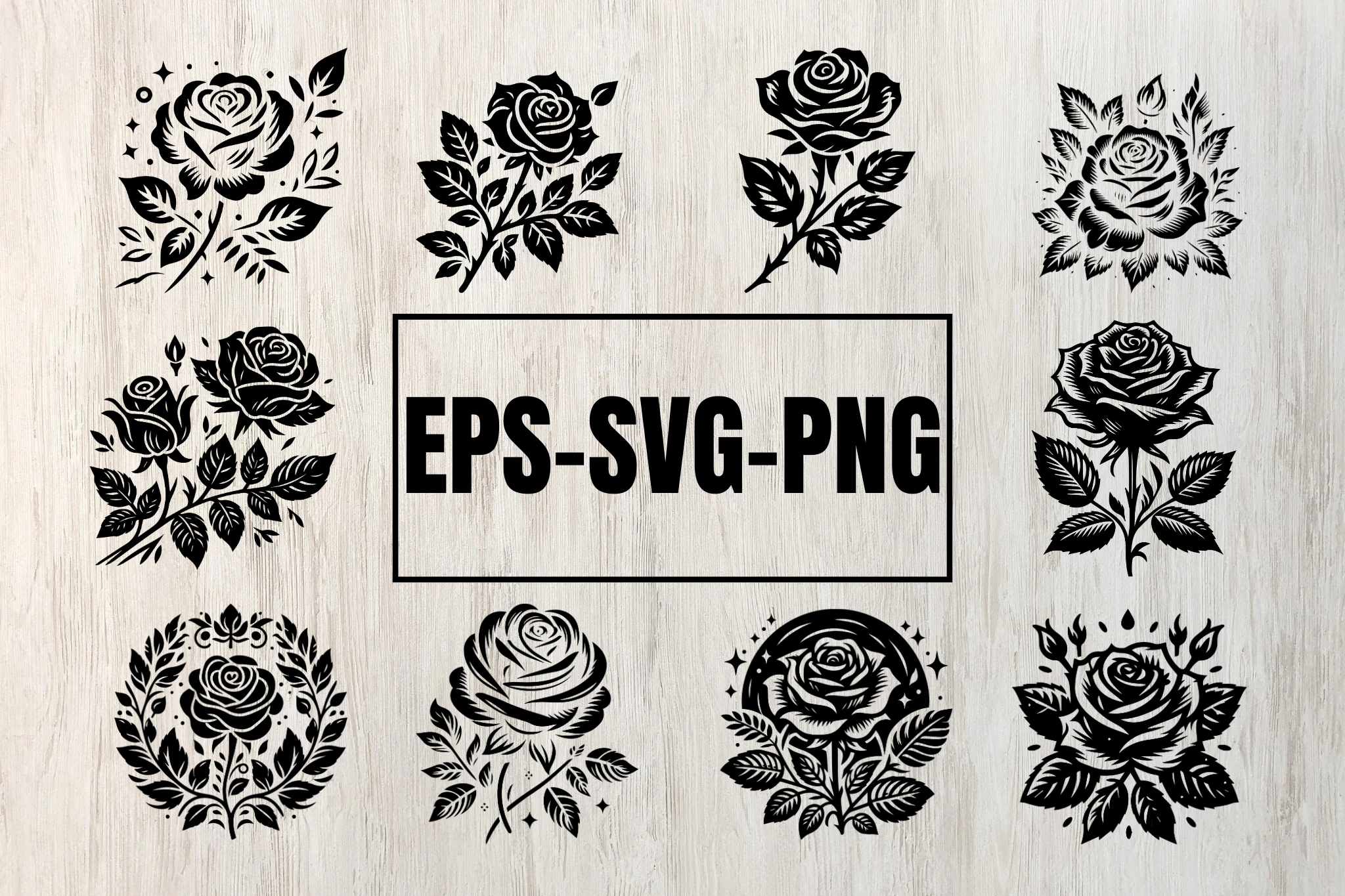 ROSE SVG Bundle featuring rose flowers and leaves