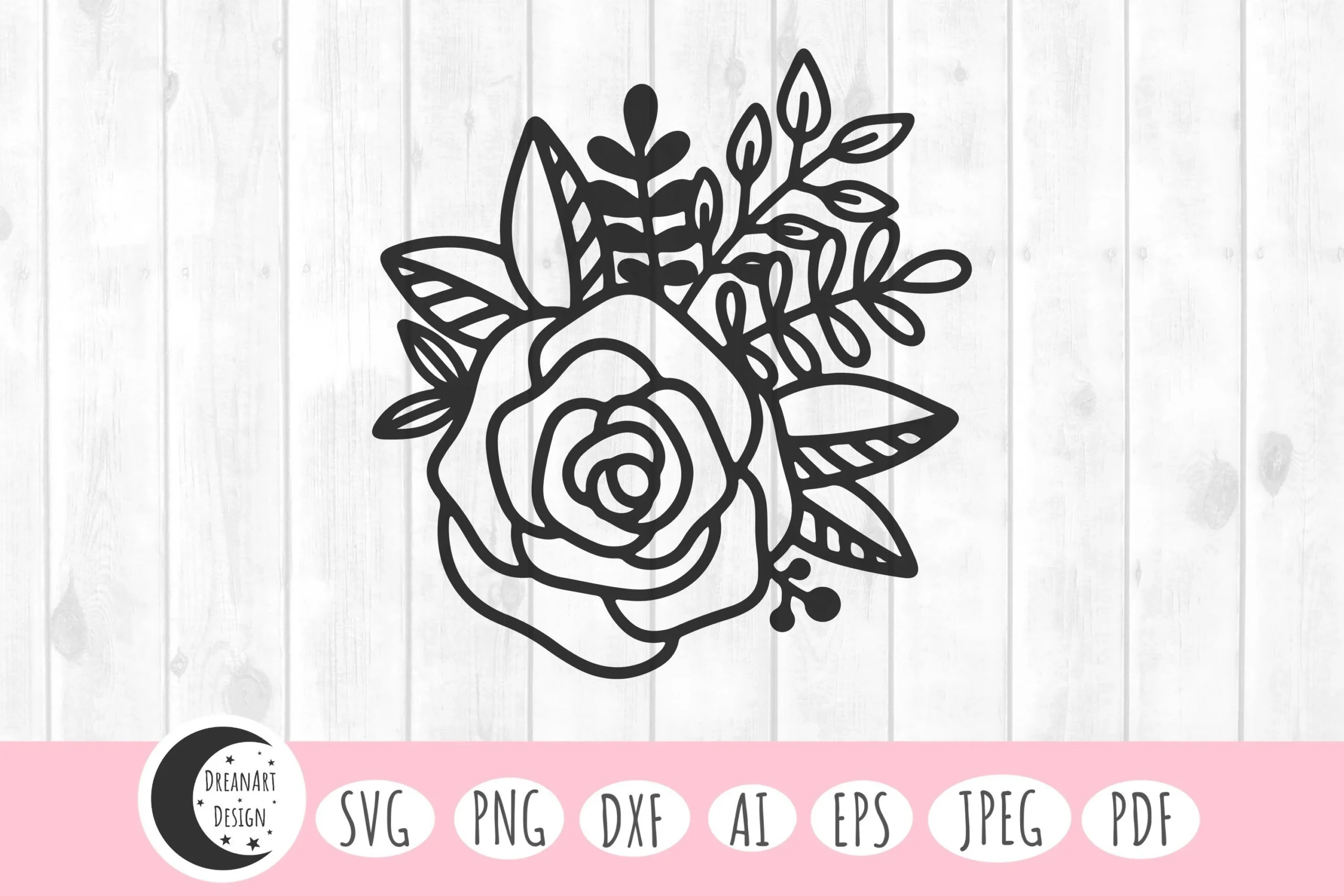 Rose Svg, Flower Svg, Floral Svg, Spring featuring rose and leaves